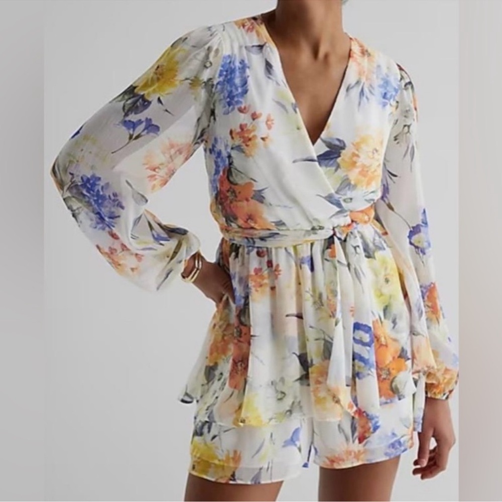 Express Floral Wrap Jumpsuit - Multicolor